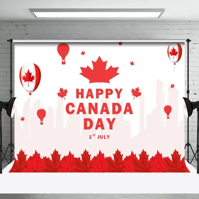 Red Maple Leaf Balloons Happy Canada Day Backdrop