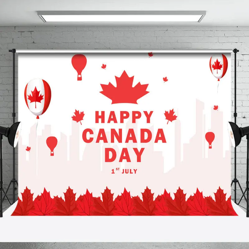 Red Maple Leaf Balloons Happy Canada Day Backdrop