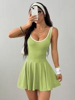 Women's Solid Contrast Trim Backless Sports Dress, High Stretch Sporty Comfortable Breathable Anti-exposure Sports Dress with...