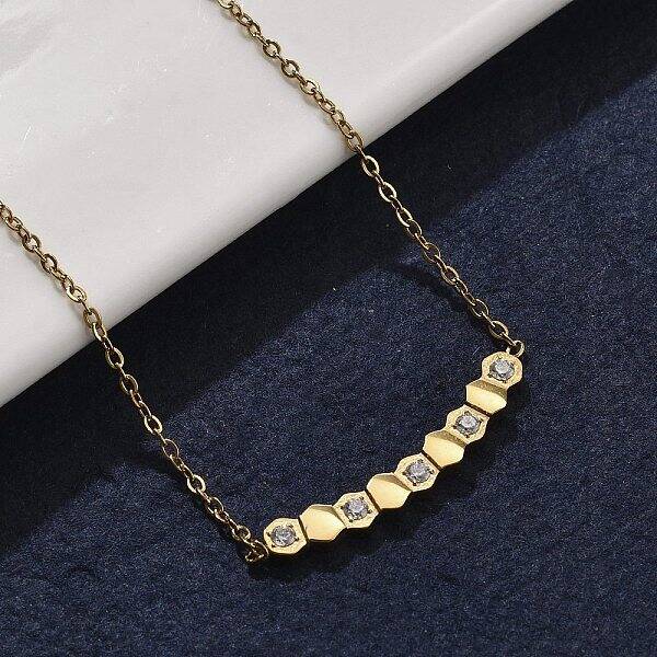 304 Stainless Steel Hexagon Pendant Necklaces