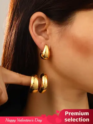 Minimalist C-shaped Hoop Earrings for Women, Fashionable Earrings for Galentineday Gift, Daily Use, Girl's Temperament All-ma...