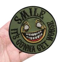 Smile! It's Gonna Get Worse Embroidered Morale Patch, 1 Count Creative Embroidery Design Hook & Loop Patch, Military Badge Ar...