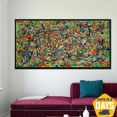 Original Colorful Paintings On Canvas Jackson Pollock Wall Art Abstract Artwork for Home Decor | CITY MADNESS 23"x46&quo...