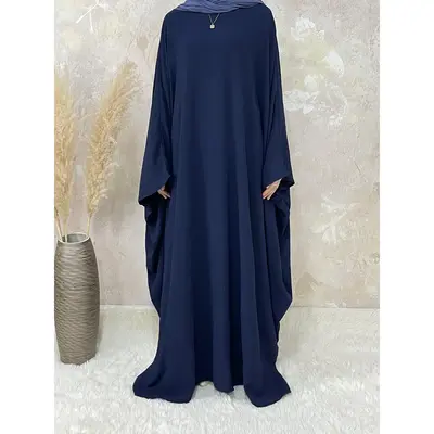 2024Ramadan Solid Simple Loose Modest Dress, Elegant Batwing Sleeve Maxi Length Dress, Women's Clothingdandy Blue Gold Abaya ...