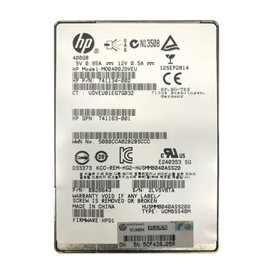 741134-002 HP MSA 400GB SAS 12Gb/s Mainstream Endurance Hot-Swappable 2.5-Inch Enterprise Solid State Drive for ProLiant Serv...