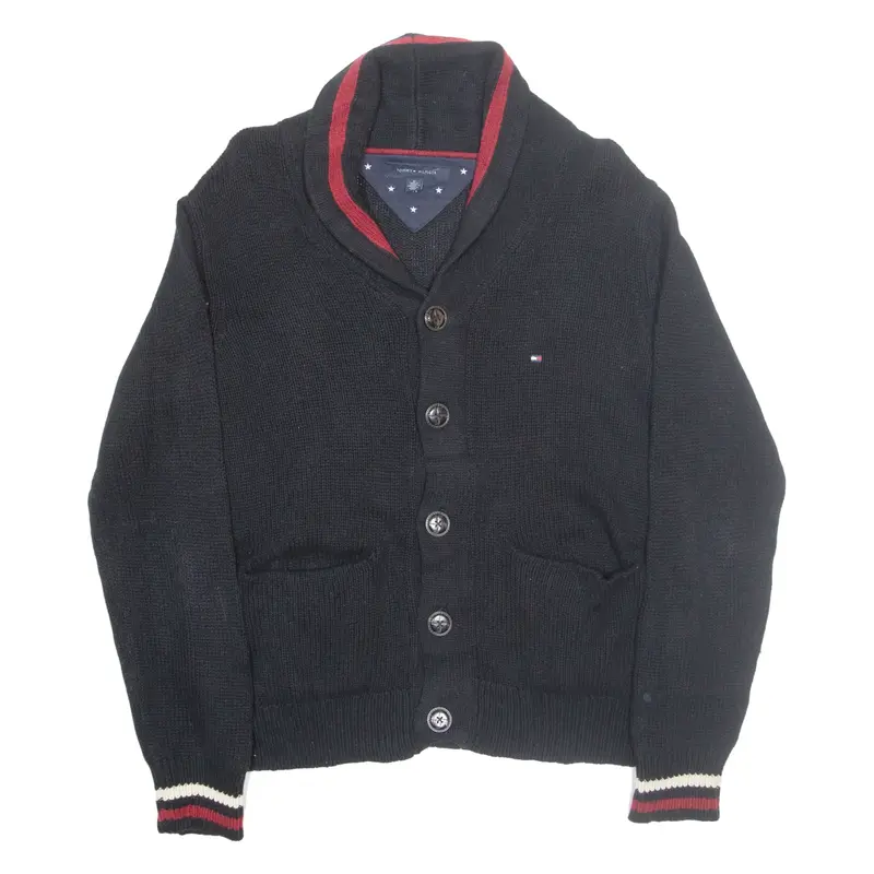 TOMMY HILFIGER Mens Cardigan Black Button Neck Tight Knit M