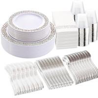 Wellife 350 Silver/Gold/Rose Gold Party Plates for 50 Guests, Silver Wedding Plates Disposable Heavy Duty, Including :50 Dinn...