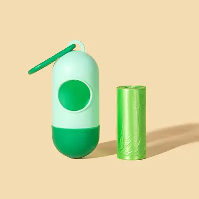 Portable Pet Poop Bag with Storage Box Set, 1 Count Portable Pill Style Poop Bag Storage Box & 1 Roll Bin Bags, Pet Waste Bag...