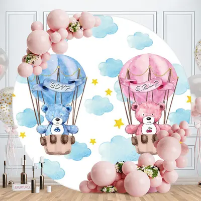 Aperturee Pink And Blue Ballon Round Baby Shower Backdrop