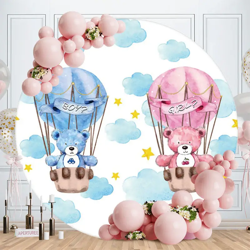 Aperturee Pink And Blue Ballon Round Baby Shower Backdrop