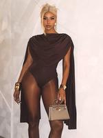 Women's Solid Color Bodysuit, Fitted Fashion Minimalist Casual Cowl Neck Bodycon Bodysuit for Nightlife, Lady Clothes for Sum...
