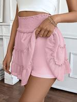 Women's Plain 2 in 1 Ruffle Trim Layered Skirt, Elegant High Waist Short Skirt for Beach Holiday Vacation, Ladies Bottoms for...