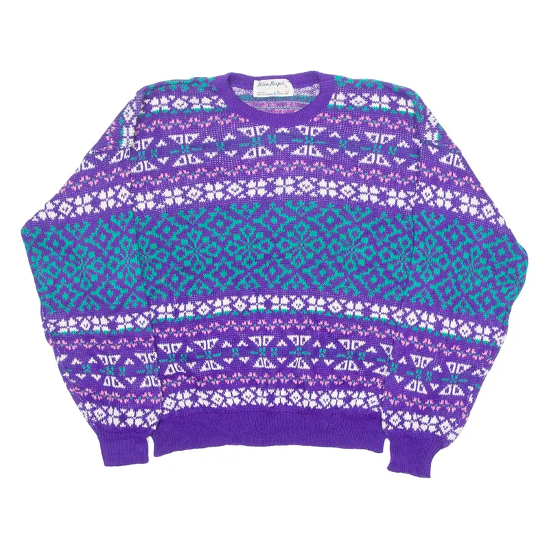 HELEN HARPER Womens Patterned Jumper Purple Crazy Pattern 90s L