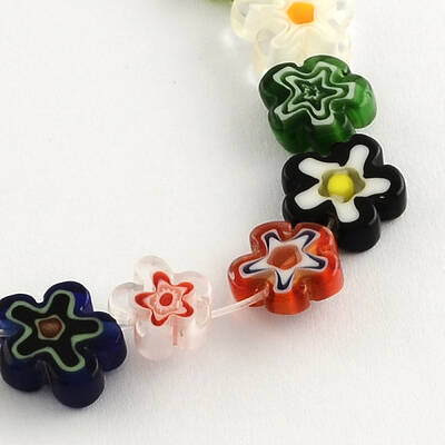 Flower Handmade Millefiori Glass Beads Strands