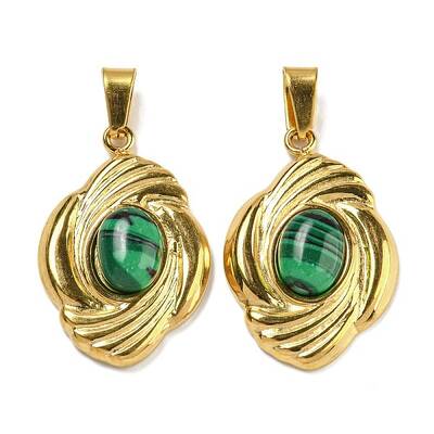 Ion Plating(IP) 304 Stainless Steel Pave Synthetic Malachite Pendants
