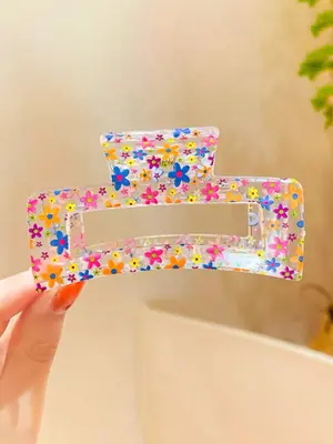 Women's Cute Colorful Flower Pattern Hair Claw, Fashionable Pink Hair Claw Clip for Women & Girls Back To School, Cute Access...