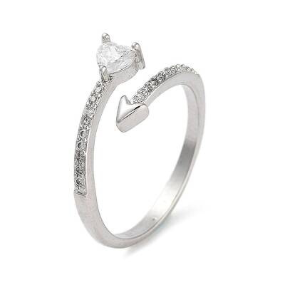 Heart Brass Micro Pave Cubic Zirconia Open Cuff Rings for Women