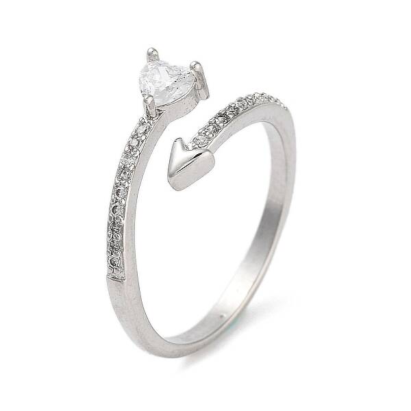 Heart Brass Micro Pave Cubic Zirconia Open Cuff Rings for Women