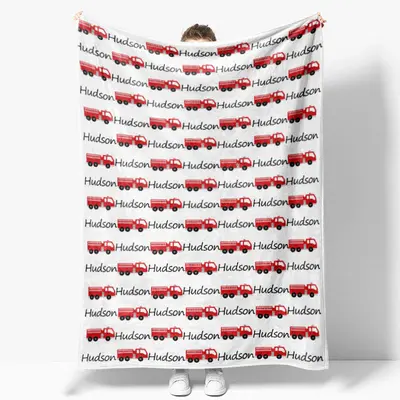 Fire Truck Simple Personalized Boys Name Blanket - Aperturee