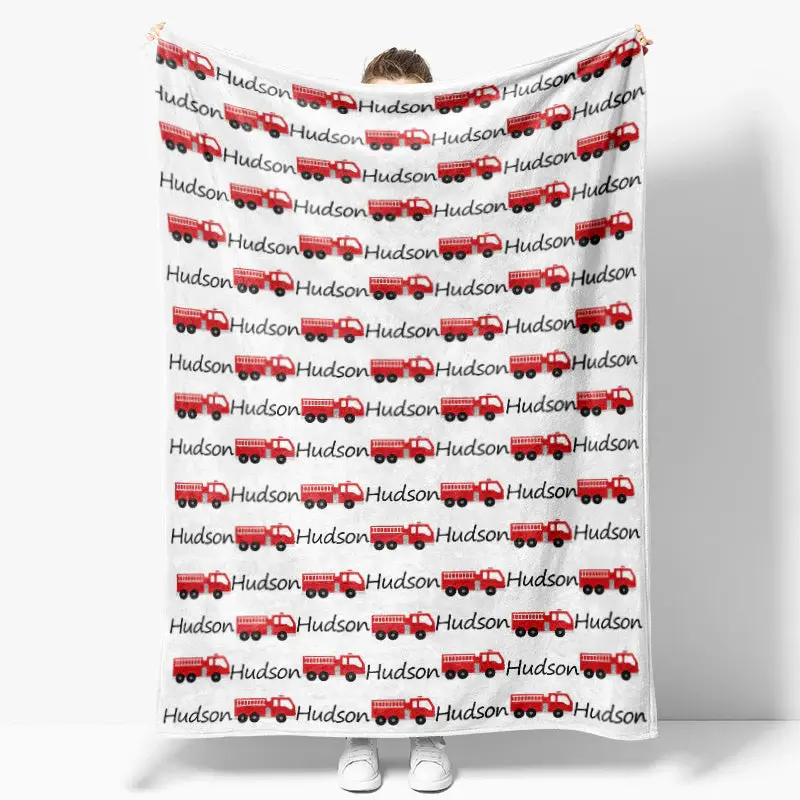 Fire Truck Simple Personalized Boys Name Blanket - Aperturee