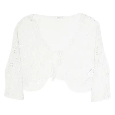 Crochet Womens Wrap Waistcoat White Button Neck Long Sleeve L