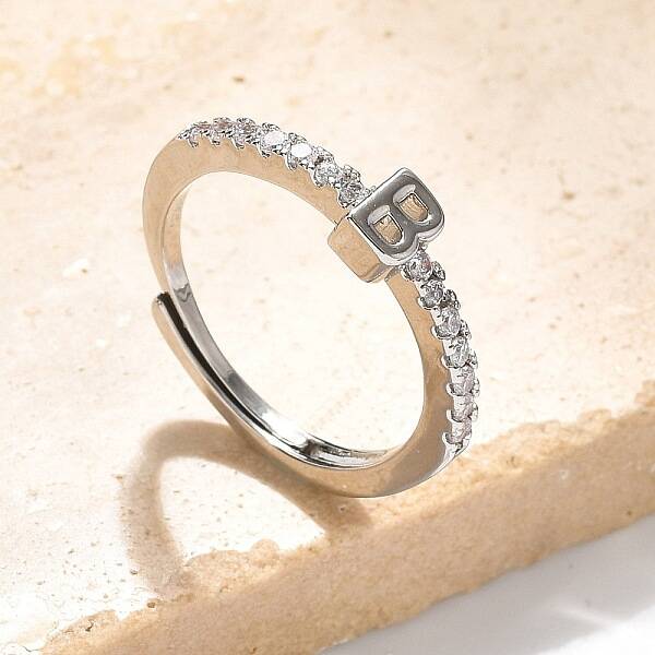 S925 Sterling Silver Adjustable Letter Rings for Women