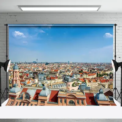 Mediterranean Style House Overlooking Photo Backdrop - Aperturee