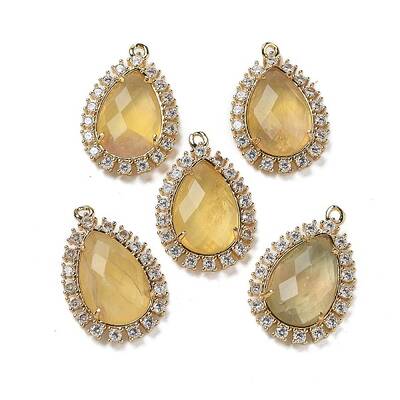 Natural Yellow Fluorite Faceted Teardrop Pendants