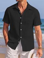 Men's Solid Color Short Sleeve Shirt, Casual Comfy Top for Beach Vacation, Loungewear, Men's Clothes for Summer