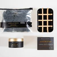 Bellanomi Exfoliate + Nourish Bundle with African Net sponge, Black Soap, Shea butter, Eco-friendly Soap Dish, for Nourished ...