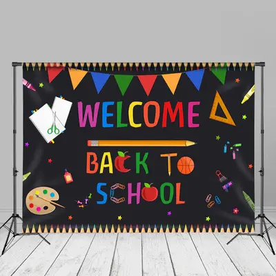 Blackoard Flags Welcome Back To School Backdrop - Aperturee