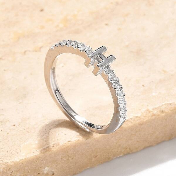 S925 Sterling Silver Adjustable Letter Rings for Women