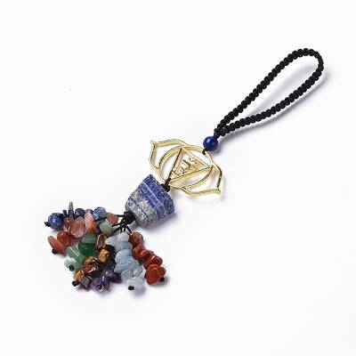 Natural Raw Lapis Lazuli & Mixed Stone Chips Tassel Pendant Decorations