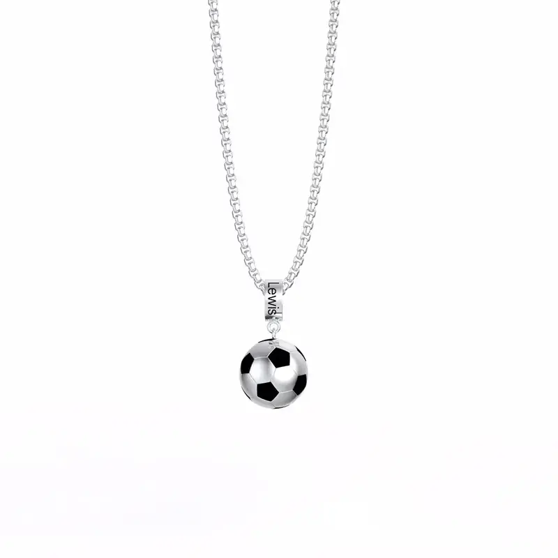 Sterling Silver Personalized Engraving & Football Pendant Necklace for Men