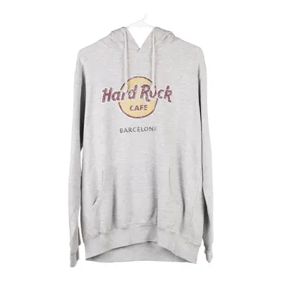 Hard Rock Cafe Spellout Hoodie - Large Grey Cotton Blend