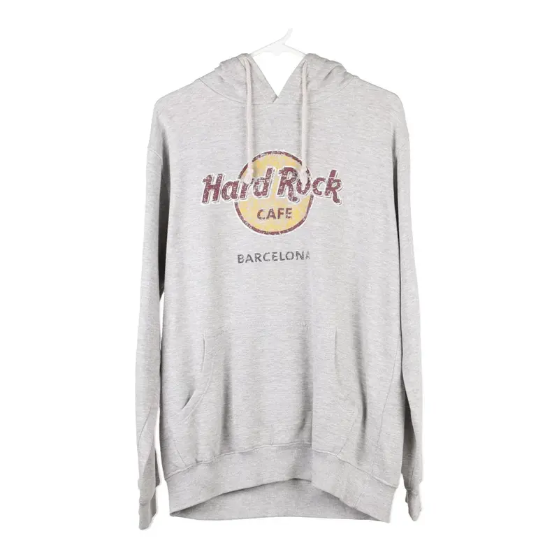 Hard Rock Cafe Spellout Hoodie - Large Grey Cotton Blend