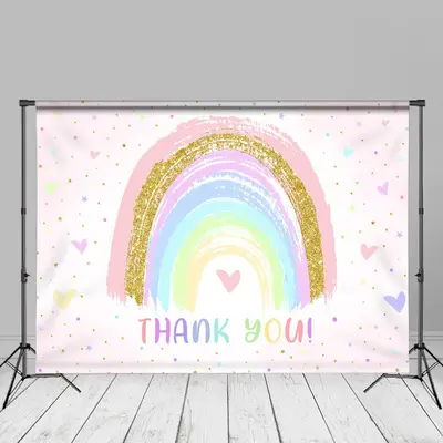 Glitter Rainbow Hearts Thank You Mothers Day Backdrop - Aperturee