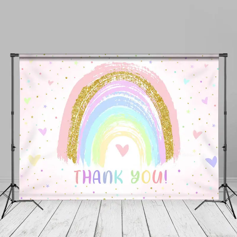 Glitter Rainbow Hearts Thank You Mothers Day Backdrop - Aperturee