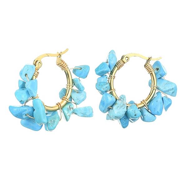 Synthetic Turquoise Chips Braided Hoop Earrings