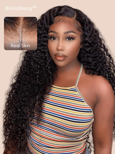 200% Density 5x5 Thin HD BlendAway Lace Closure Black Glueless Jerry Curly Human Hair Wig