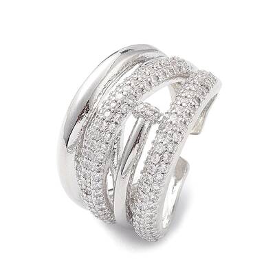 Clear Cubic Zirconia Flower Open Cuff Ring