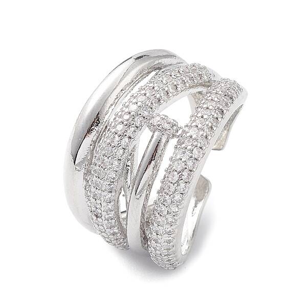 Clear Cubic Zirconia Flower Open Cuff Ring