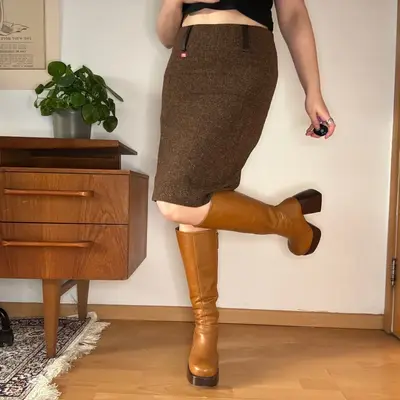 Miss Sixty Midi Skirt - 28W UK 8 Brown Wool Blend