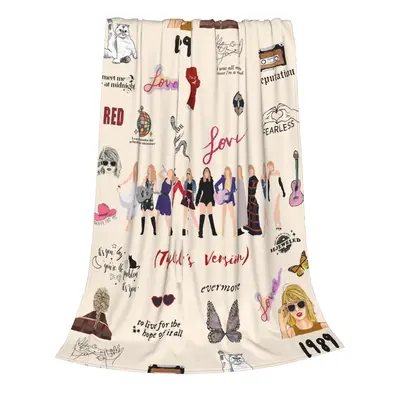Franala Music letters and girl pattem flannel blanket warm and comfortable blanket soft and foldable home office travel nap b...