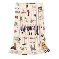 Franala Music letters and girl pattem flannel blanket warm and comfortable blanket soft and foldable home office travel nap b...