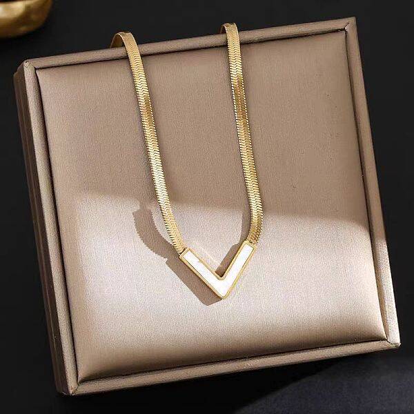 Letter V 304 Stainless Steel with Natural Shell Pendant Necklaces