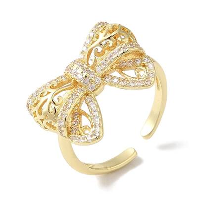 Bowknot Brass Micro Pave Clear Cubic Zirconia Open Cuff Rings for Women
