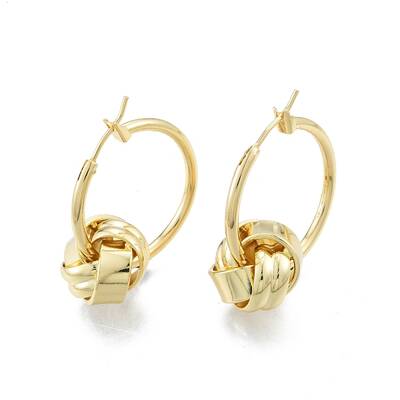 Brass Knot Beaded Hoop Earrings for Women