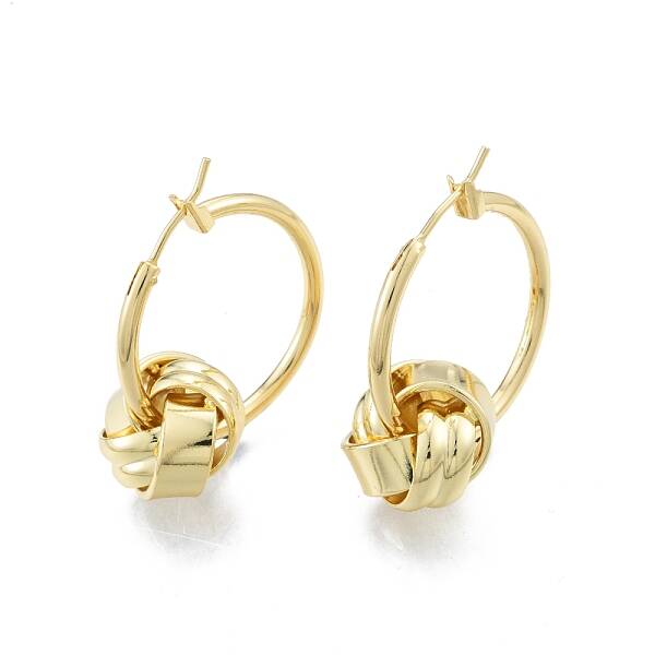 Brass Knot Beaded Hoop Earrings for Women