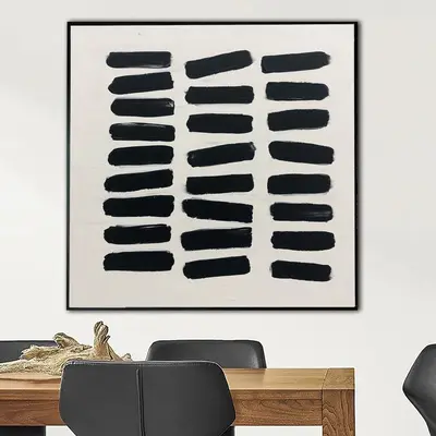 Large Black And White Painting on Canvas Abstract Bricks Wall Art Fine Art Black Strokes White Background Minimalist Art Mode...